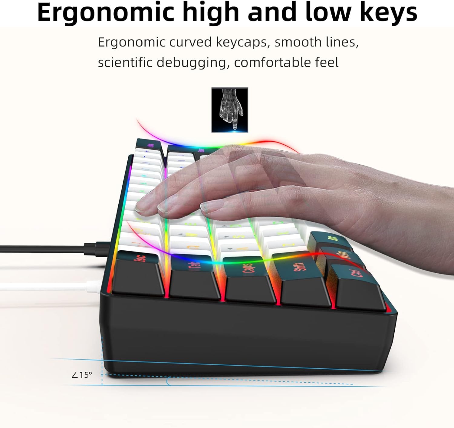 Snpurdiri 60% Wired Gaming Keyboard, RGB Backlit,Ultra - Compact Mini Keyboard with Detachable Cable,Black and White Color - Amazing Gadgets Outlet