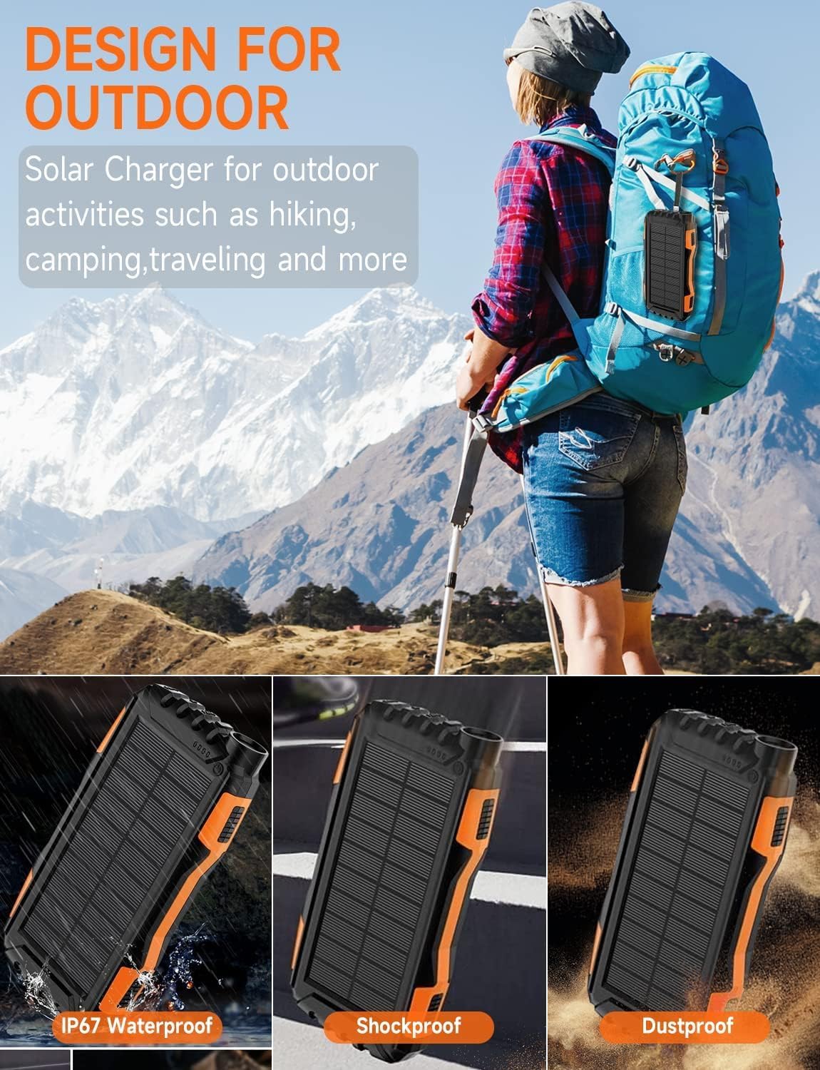 Solar Power Bank 46800mAh Huge Capacity Portable Charger, Fast Charging 22.5W & PD 20W Phone Charger, 3 Charging ports, Digital Display& Bright Flashlight, for iPhone,Samsung,Tablet - Amazing Gadgets Outlet