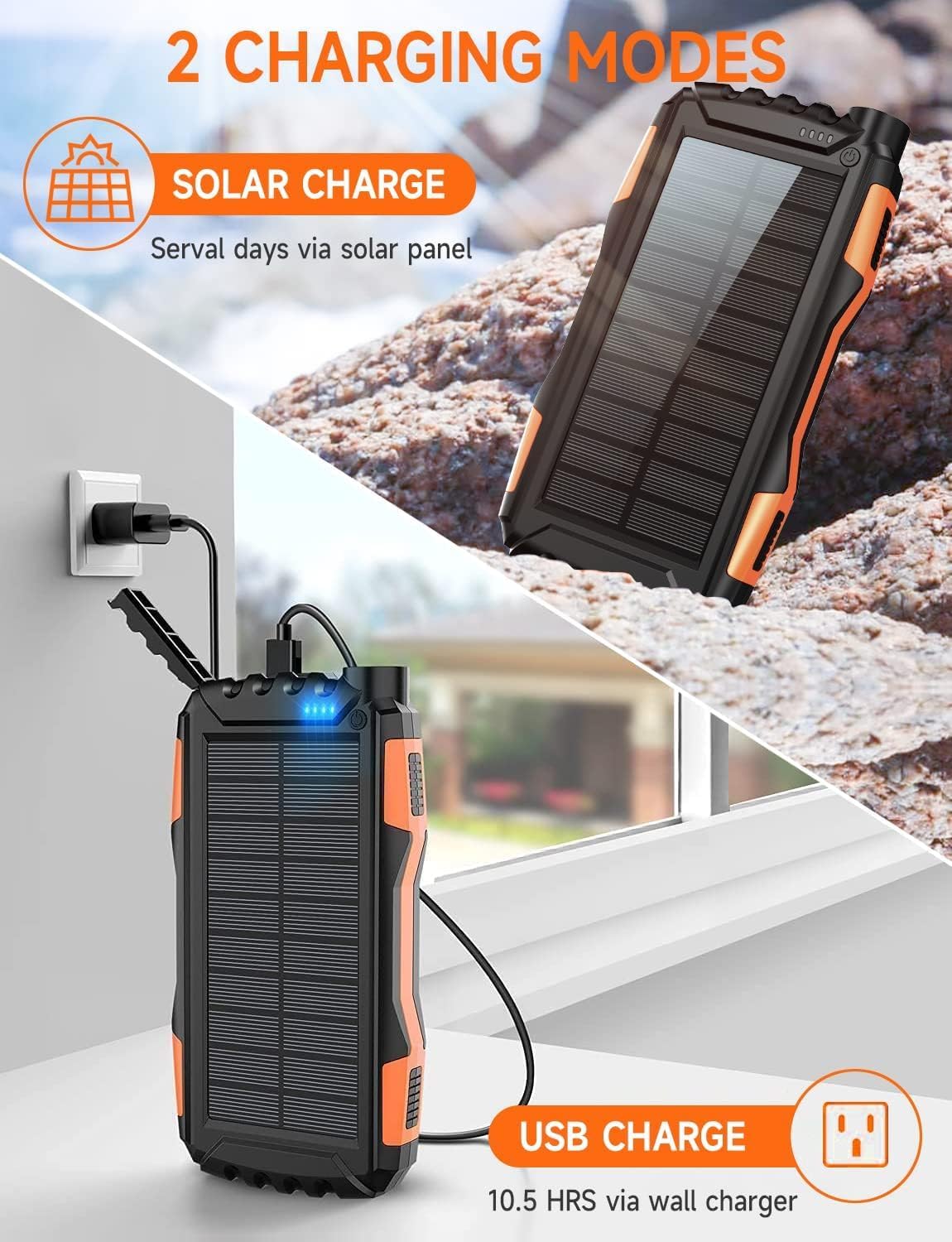 Solar Power Bank 46800mAh Huge Capacity Portable Charger, Fast Charging 22.5W & PD 20W Phone Charger, 3 Charging ports, Digital Display& Bright Flashlight, for iPhone,Samsung,Tablet - Amazing Gadgets Outlet