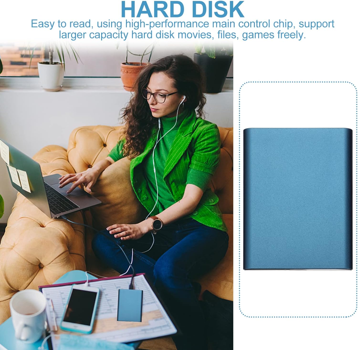 SOLUSTRE 2tb Hard Drive Portable HDD 128G External Hard Drive Portable Mobile SSD Mini Expansion Hard Disk Portable Hard Drive External Hard Drive Blue 2 Tb Hard Drive USB Hard Drive - Amazing Gadgets Outlet