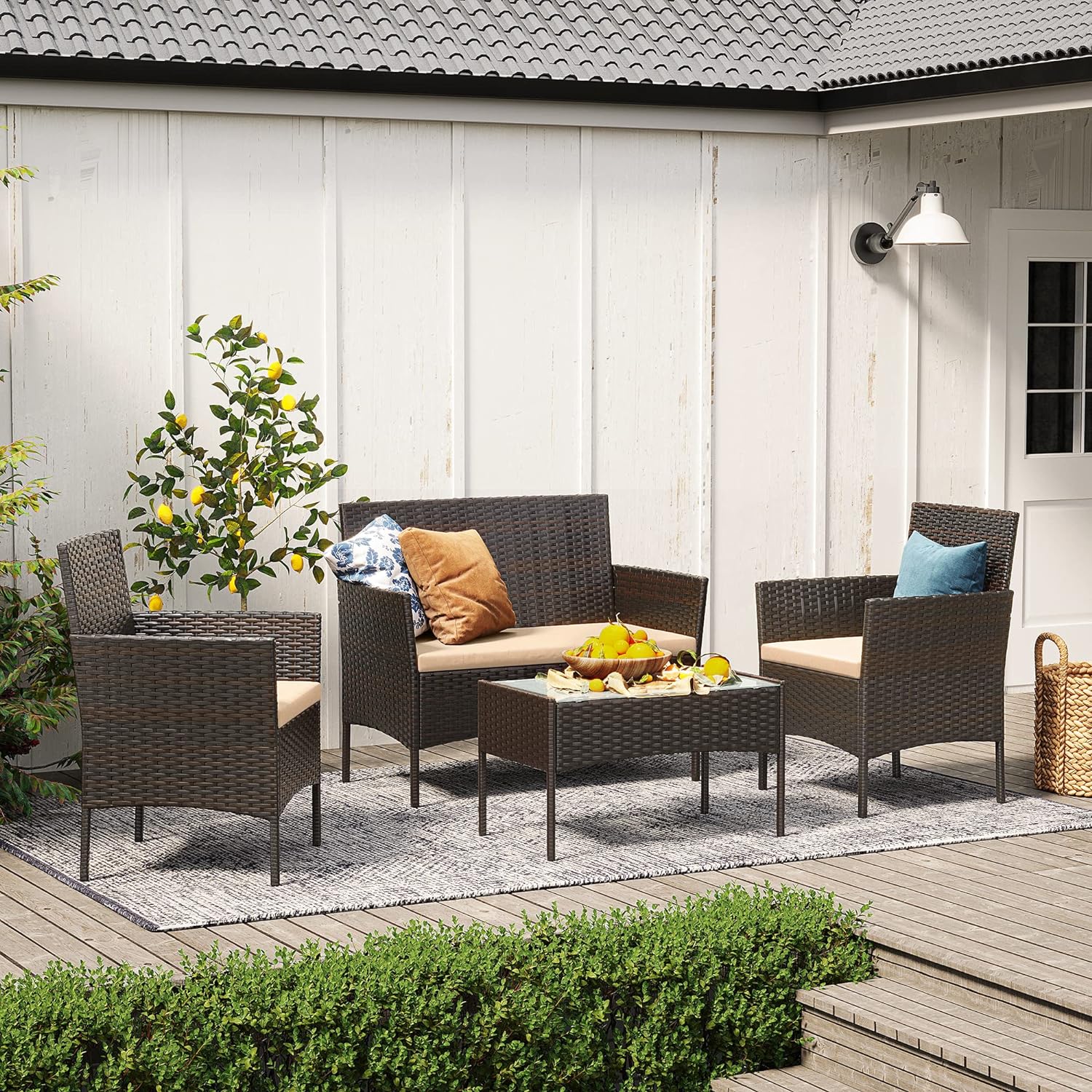 SONGMICS Garden Furniture Sets, Polyrattan Outdoor Patio Furniture, Conservatory PE Wicker Furniture, for Patio Balcony Backyard, Brown and Taupe GGF002K01   Import  Single ASIN  Import  Multiple ASIN ×Product customization General Descr - Amazing Gadgets Outlet