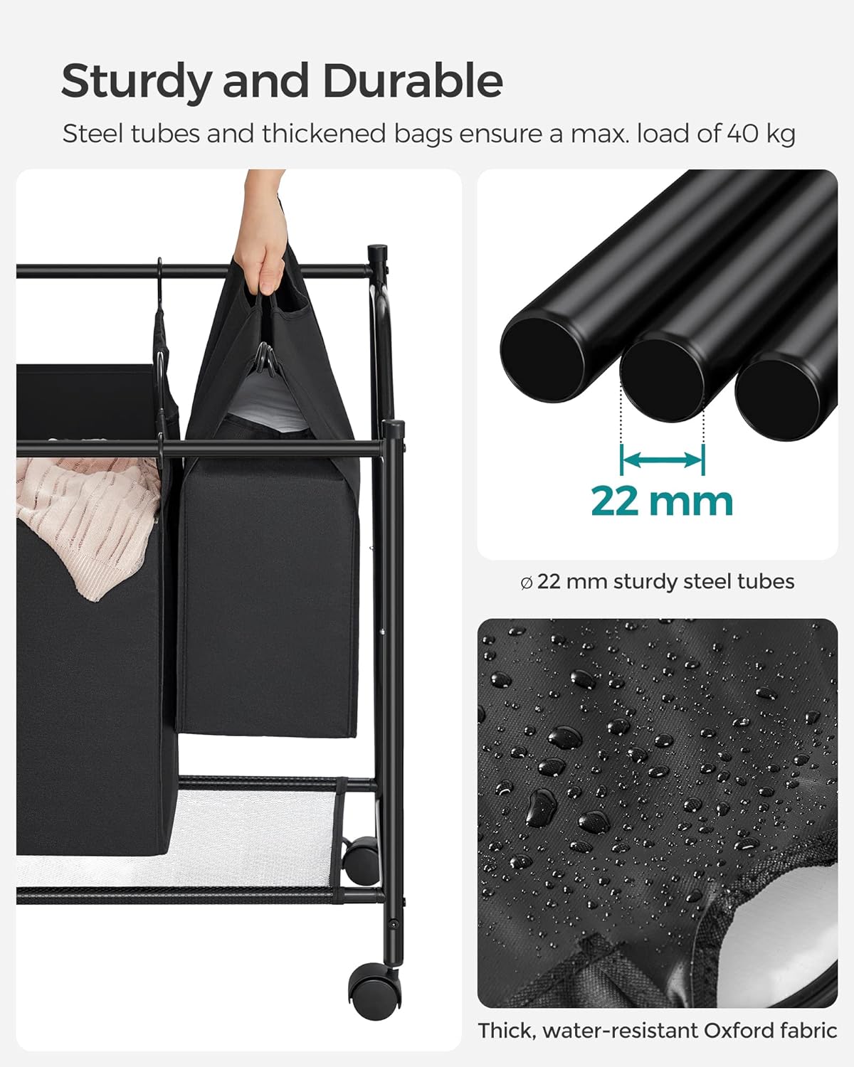 SONGMICS Rolling Laundry Sorter, Laundry Basket with 4 Removable Bags, Laundry Hamper, Laundry Trolley, for Laundry Room, Bedroom, Bathroom, 4 x 35L, Black LSF005 - Amazing Gadgets Outlet