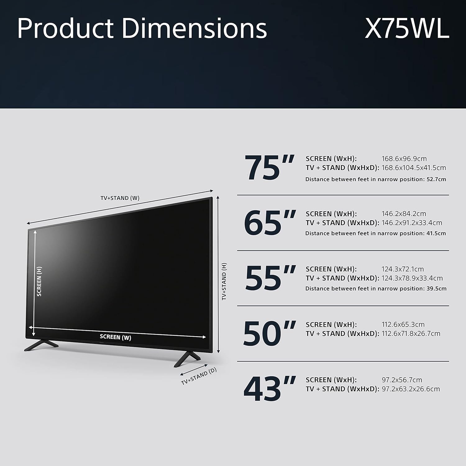 Sony BRAVIA, KD - 55X75WL, 55 Inch, LED, Smart TV, 4K HDR, Google TV, ECO PACK, BRAVIA CORE, Narrow Bezel Design - Amazing Gadgets Outlet