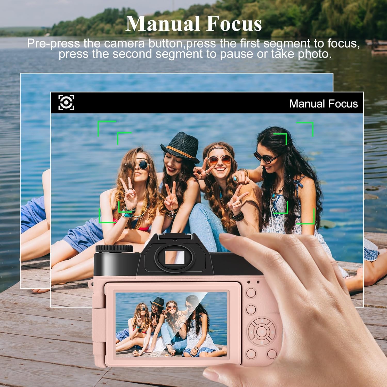 SOPPY 4K Digital Camera with WiFi, 48MP Video Camera with 32G SD Card, 3.0" IPS 180°Flip Screen, Wide Angle Lens, Macro Lens, 16X Digital Zoom, 2 Batteries, Travel Camera for Tiktok YouTube, Pink - Amazing Gadgets Outlet