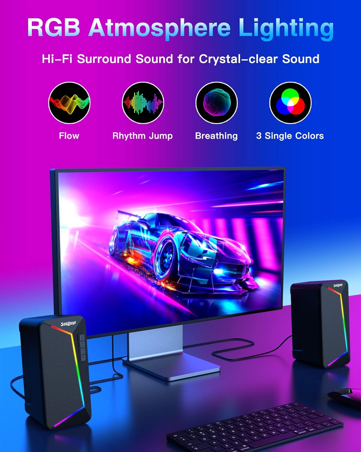 SOULION R40 Computer Speakers, 2.0 USB Powered PC Speakers, Desktop Gaming Speaker with Volume Control Button, Bluetooth 5.3, Surround Sound Speaker for Laptop,Tablets,Music Player - Amazing Gadgets Outlet