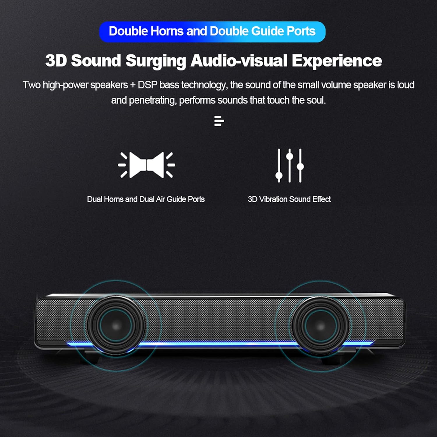 Sound Bars, Mini Speaker Stereo Subwoofer, Bass Surround Sound Box Wired, Music Player, with USB / 3.5 mm Audio Input for PC Laptop Smartphone Tablet MP3 MP4 - Amazing Gadgets Outlet