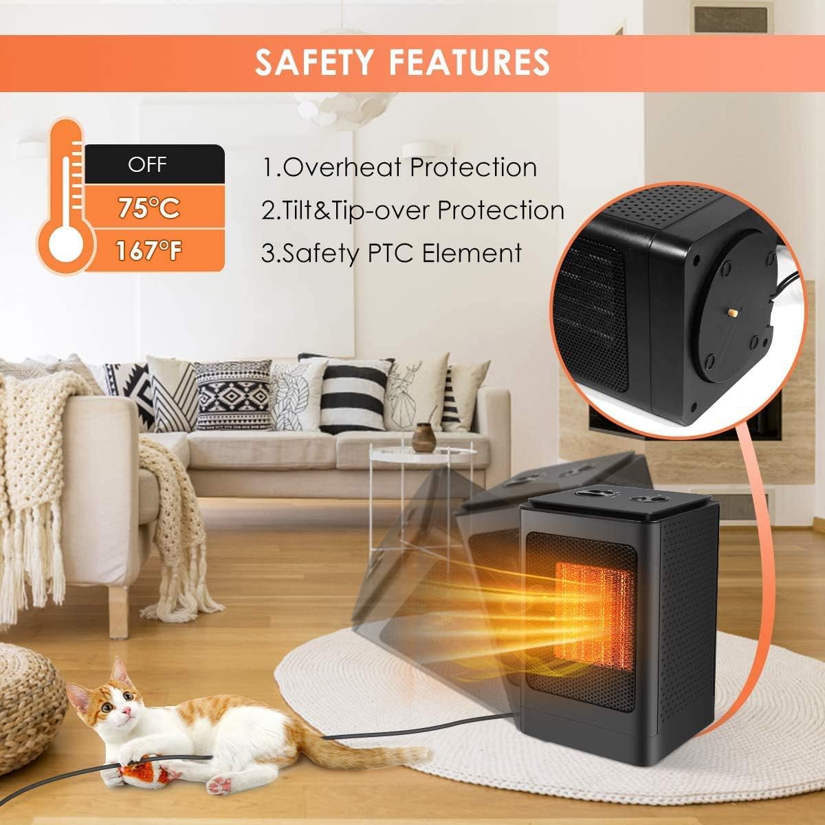 Space Heater Portable 70° Electric Fan Heaters for Home Oscillating Low Energy Silent 1500W Fast Heating 3 Mode Heat Settings Personal Small Mini Ceramic ith Overheat Protection Operation for Home - Amazing Gadgets Outlet