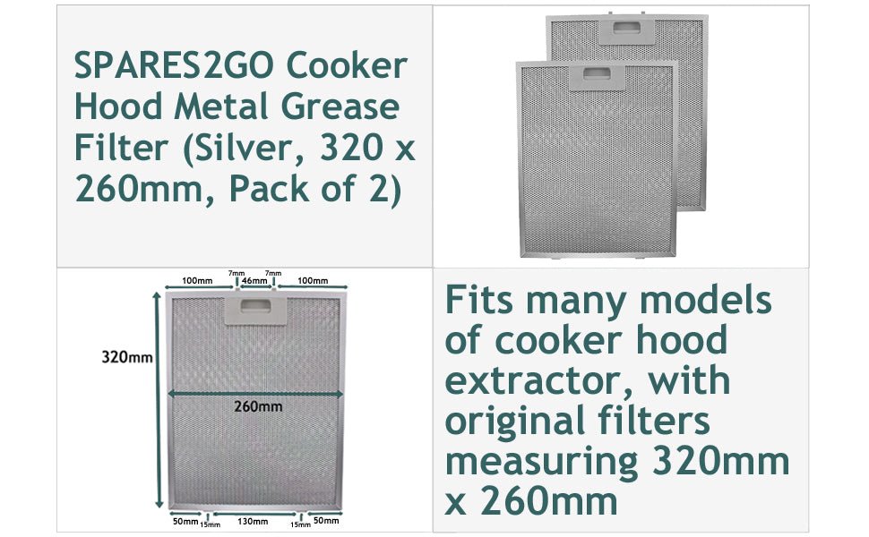 SPARES2GO Cooker Hood Metal Grease Filter (Silver, 320 x 260mm, Pack of 2) - Amazing Gadgets Outlet