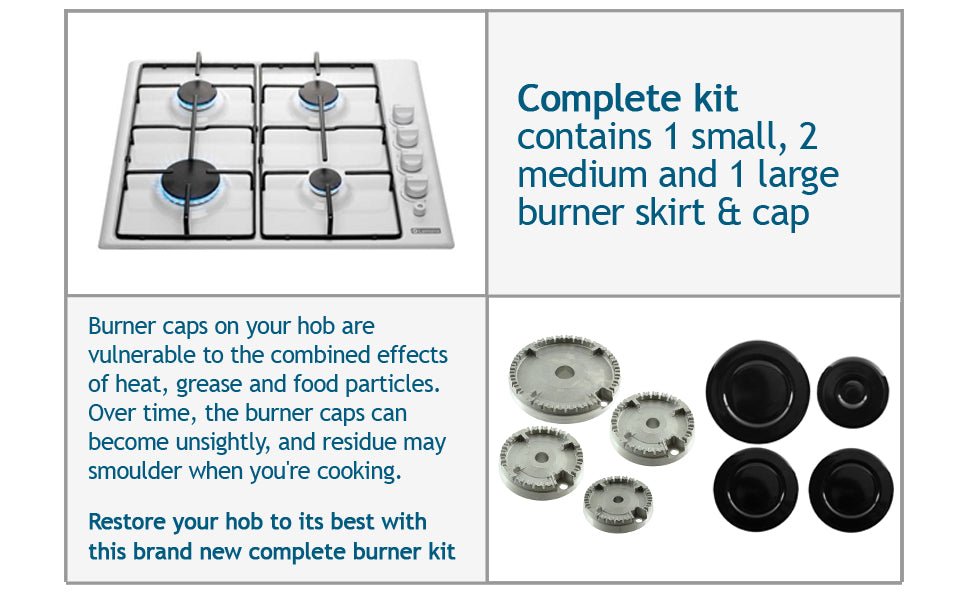 SPARES2GO (Non Universal) Oven Cooker Hob Gas Burner Crown & Flame Cap Kit for Lamona (Small, 2 Medium & Large, 55mm - 100mm) - Amazing Gadgets Outlet