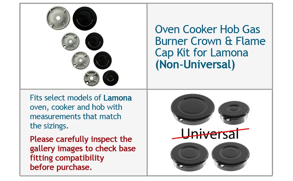 SPARES2GO (Non Universal) Oven Cooker Hob Gas Burner Crown & Flame Cap Kit for Lamona (Small, 2 Medium & Large, 55mm - 100mm) - Amazing Gadgets Outlet