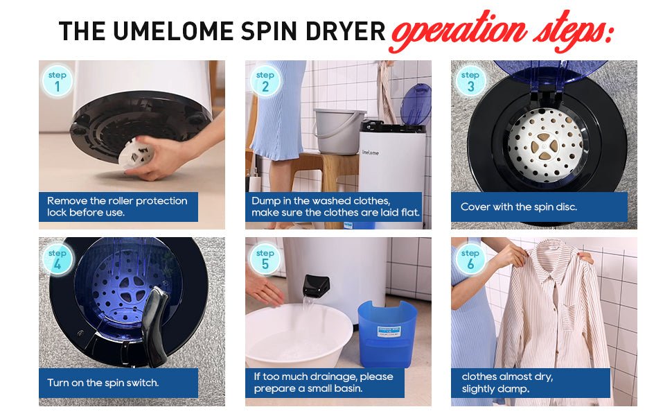 Spin Dryer 4kg by Umelome, Energy&Power Saving Spinner, Energy Efficiency Class: A+++, 2800 RPM Clothes Dryer, Gravity Drain dryer, Silvery - Amazing Gadgets Outlet