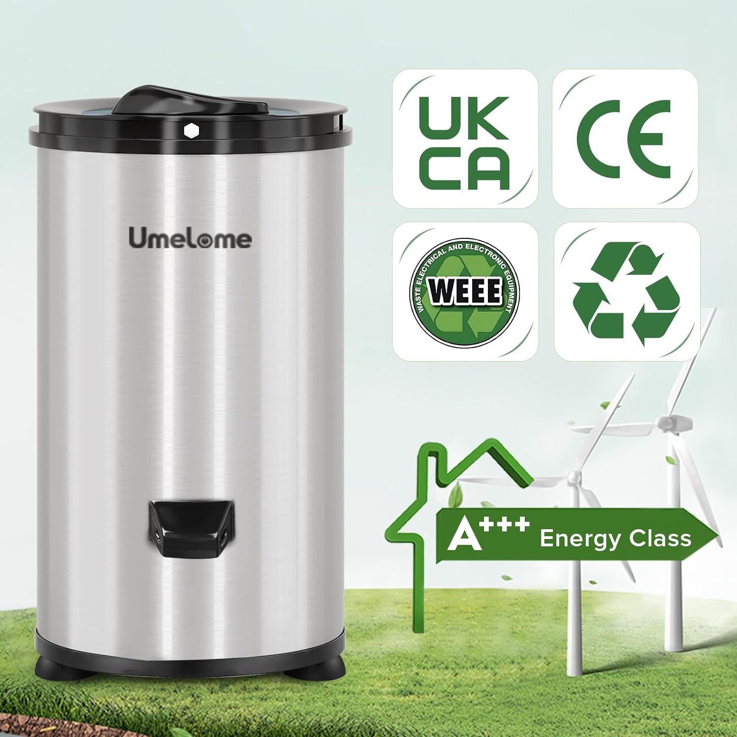 Spin Dryer 4kg by Umelome, Energy&Power Saving Spinner, Energy Efficiency Class: A+++, 2800 RPM Clothes Dryer, Gravity Drain dryer, Silvery - Amazing Gadgets Outlet