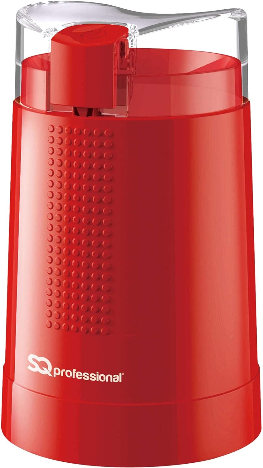 SQ Professional Blitz Coffee Grinder - Electric Fast Grinding for Coffee Beans Nuts Herbs & Spices - Spice Mill One Touch Control Button & Stainless Steel Blades - 150w (Red) - Amazing Gadgets Outlet