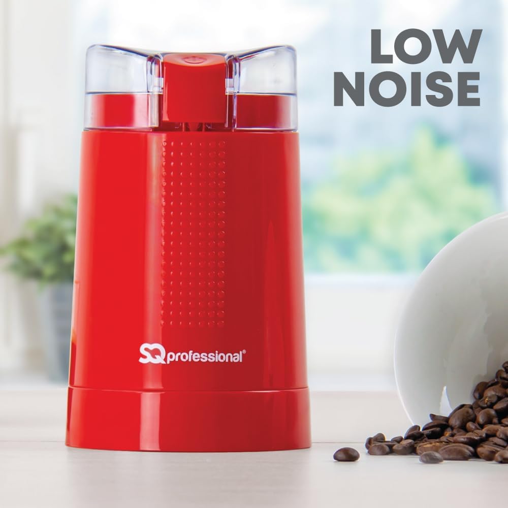 SQ Professional Blitz Coffee Grinder - Electric Fast Grinding for Coffee Beans Nuts Herbs & Spices - Spice Mill One Touch Control Button & Stainless Steel Blades - 150w (Red) - Amazing Gadgets Outlet