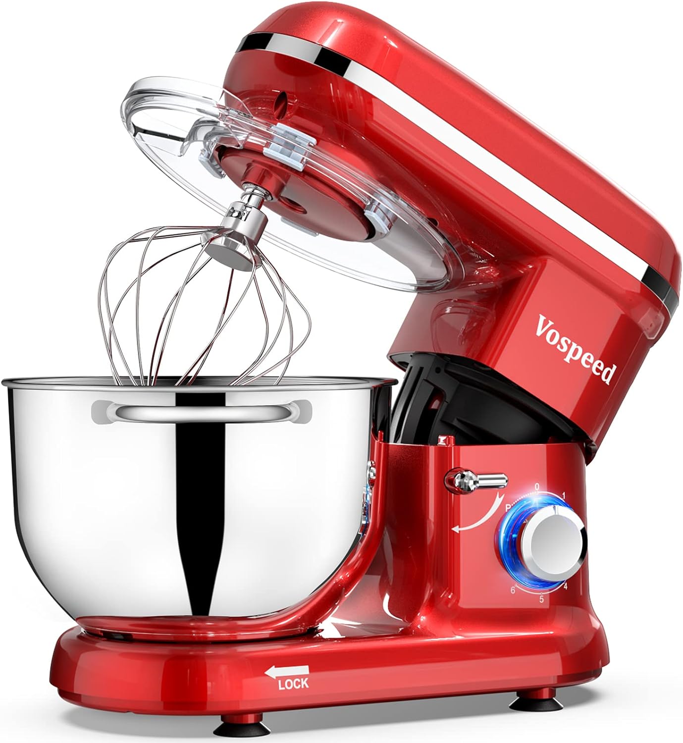 Stand Mixer, Vospeed Food Mixer Dough Blender, 6.2L 1500W Electric Cake Mixer with Bowl, Beater, Hook, Whisk, Egg Separator & Silicone Spatula, Dishwasher Safe (Red) - Amazing Gadgets Outlet