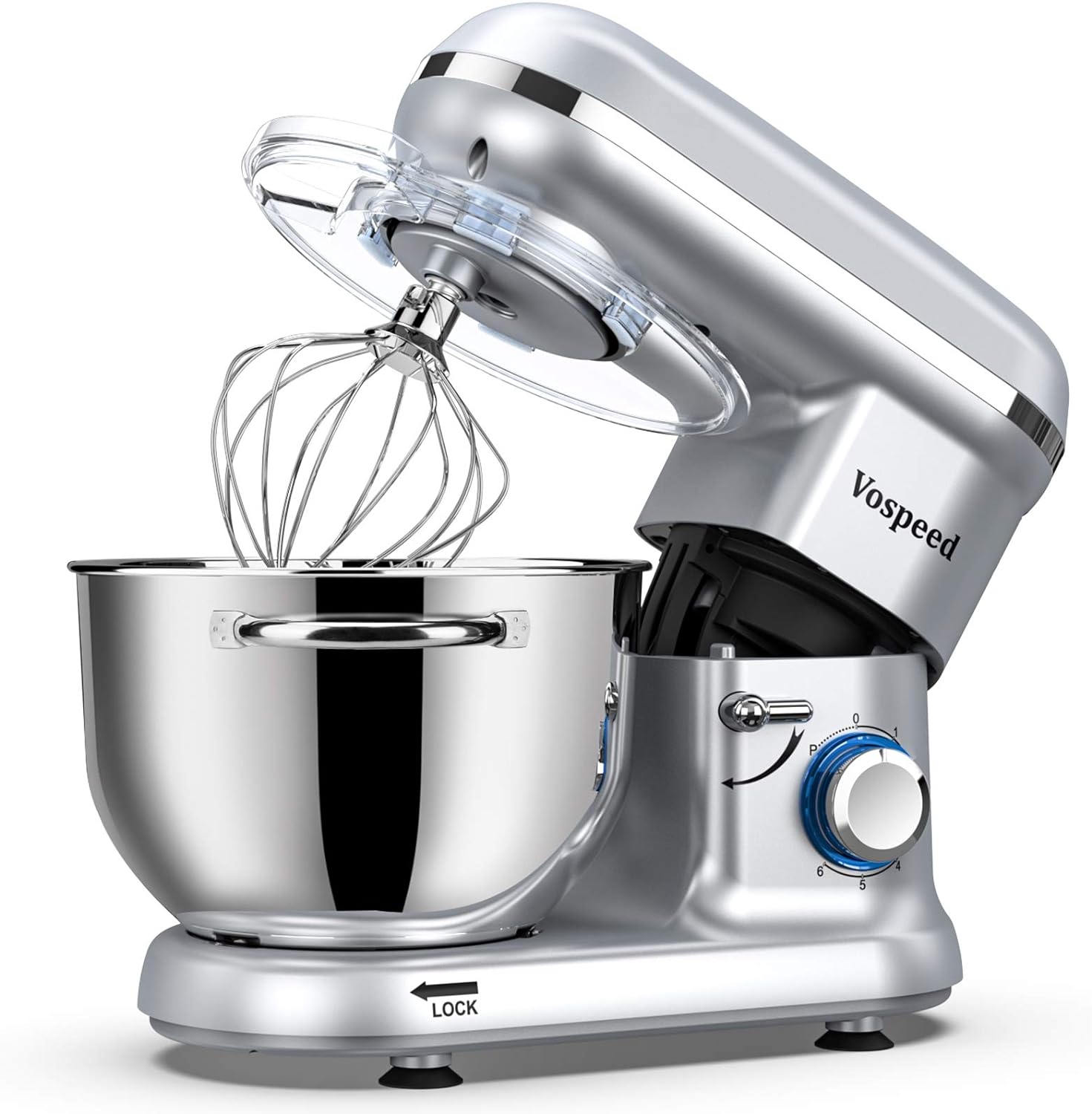 Stand Mixer, Vospeed Food Mixer Dough Blender, 6.2L 1500W Electric Cake Mixer with Bowl, Beater, Hook, Whisk, Egg Separator & Silicone Spatula, Dishwasher Safe (Silver) - Amazing Gadgets Outlet