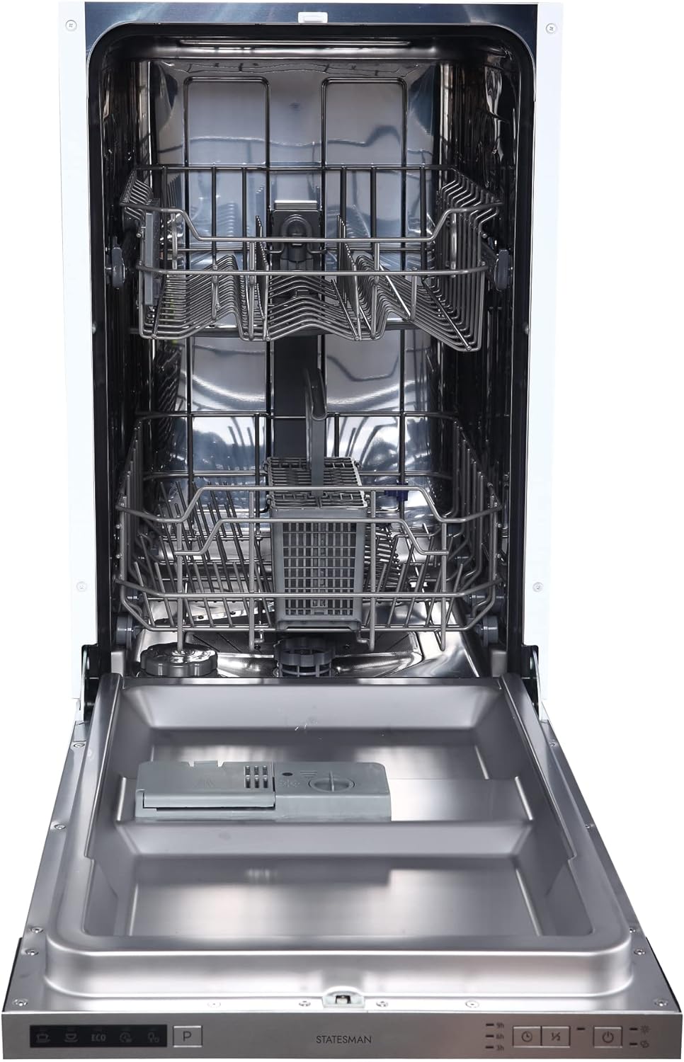 Statesman BDW4509 Integrated Slimline Dishwasher, 9 Place Settings, Half Load Wash Function, 5 Wash Programs, 3/6/9 Hour Timer, 45cm Wide, Energy Rating E, White - Amazing Gadgets Outlet