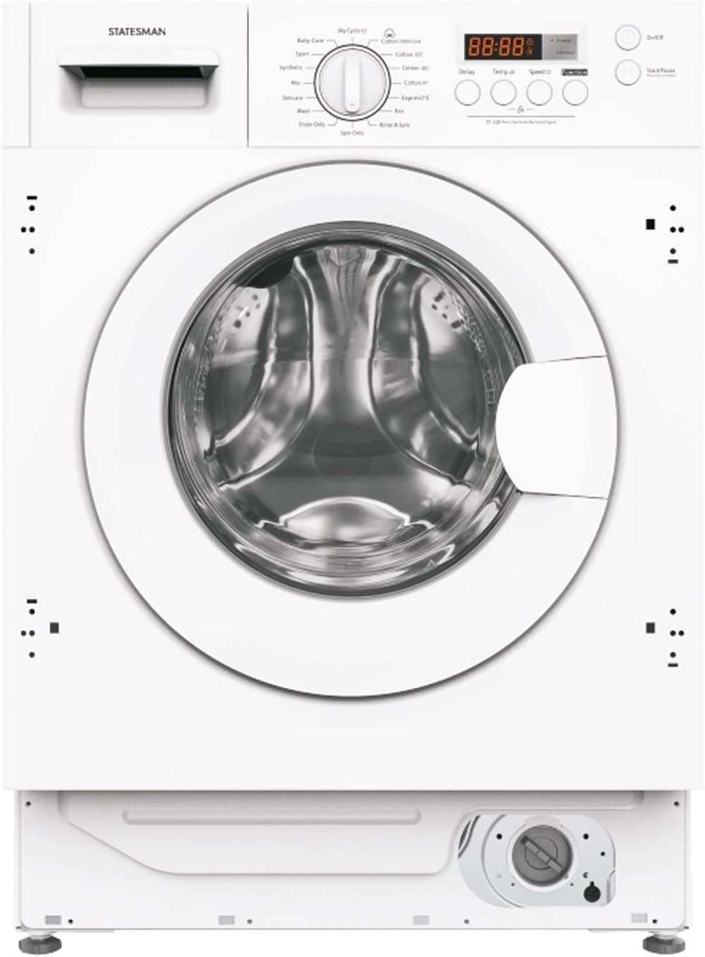 Statesman BIW0814 Integrated Washing Machine 1400rpm, 8kg Load Capacity, Front Load, 24 Hour Delay Timer, 16 Wash Programs, Pre Wash, Child Lock, White - Amazing Gadgets Outlet