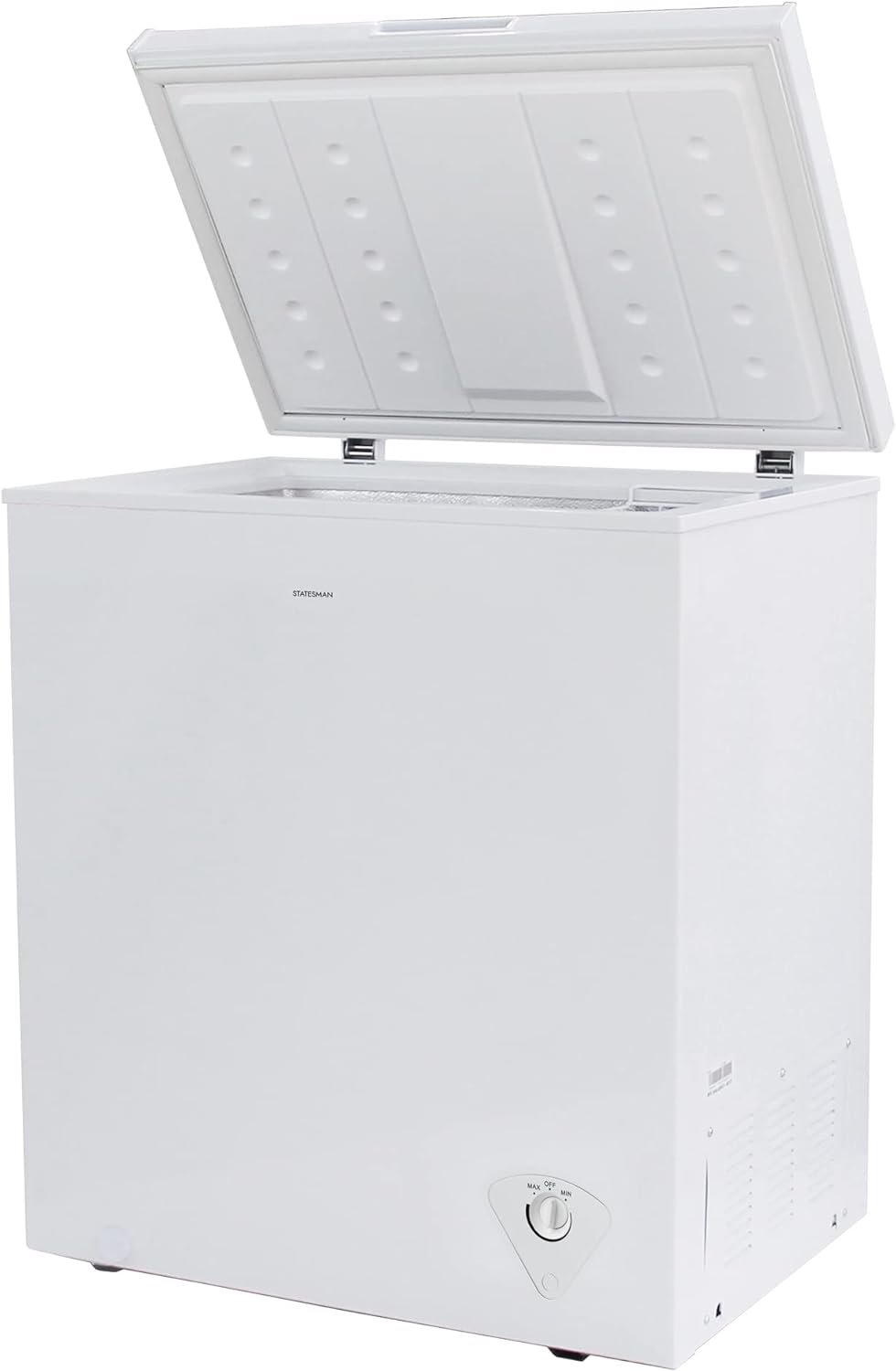 Statesman CHF150 Chest Freezer, 150 Litre, 85 cm Wide, 1x Freezer Basket, Adjustable Feet, Suitable for Outbuildings and Garages, temperatures Down to - 15ºC, White [Energy Class F+] - Amazing Gadgets Outlet