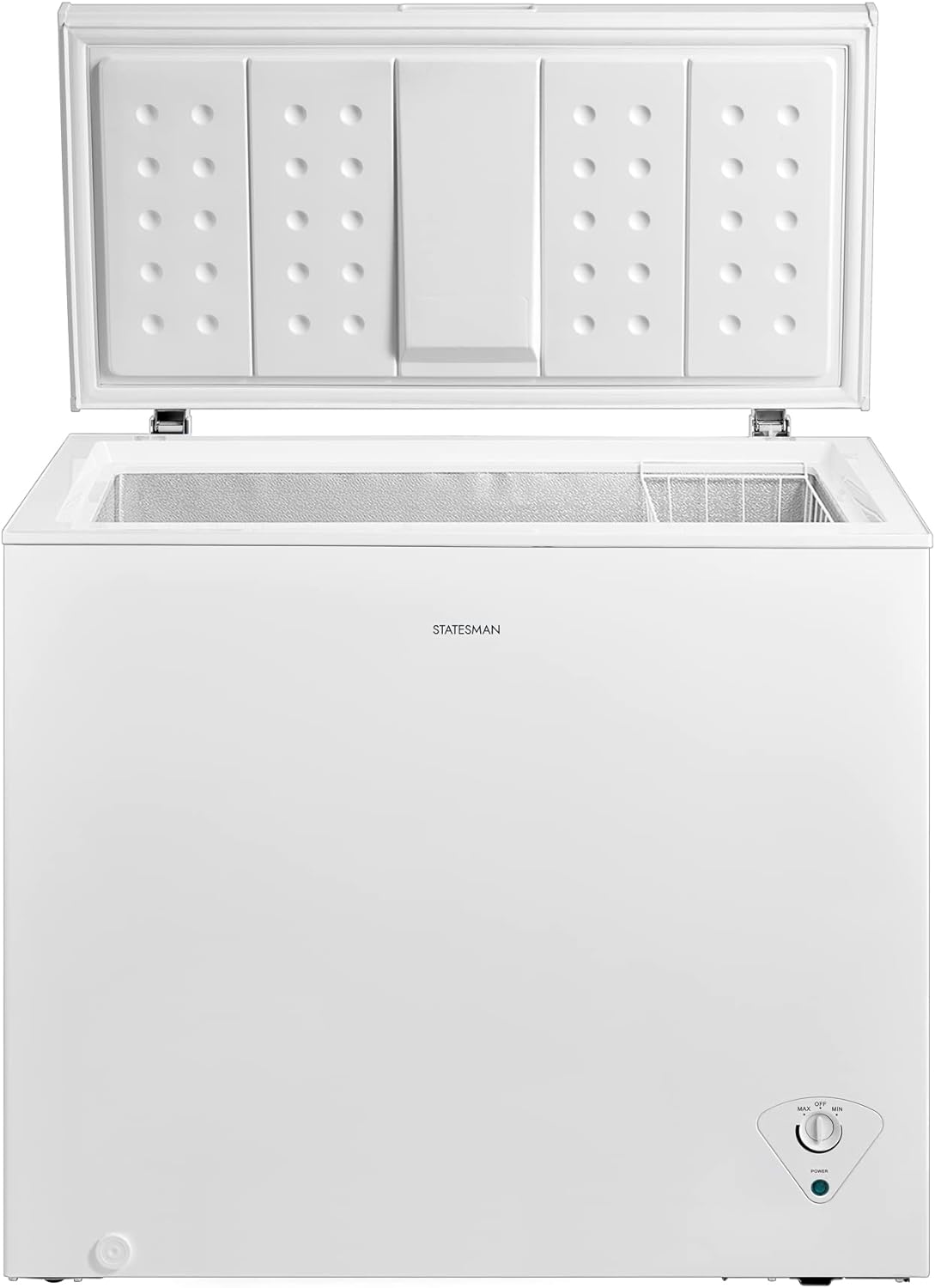 Statesman CHF198 Chest Freezer, 198 Litre, 95 cm Wide, 1x Freezer Basket, Adjustable Feet, Suitable for Outbuildings and Garages, Operates in Temperatures Down to - 15ºC, White - Amazing Gadgets Outlet