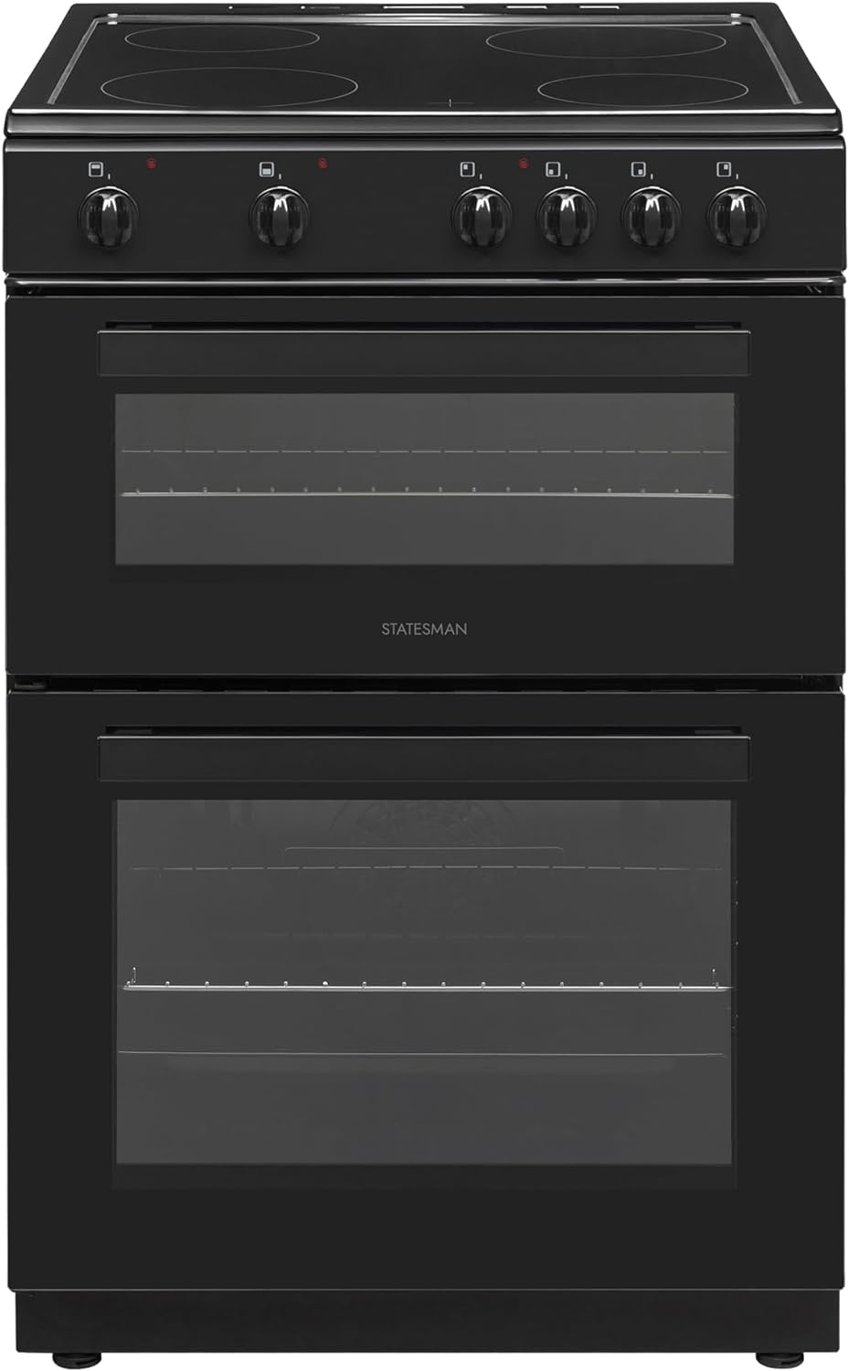 Statesman EDC60B Fan Assisted Double Oven Electric Cooker, 4 Zone Ceramic Hob, 60cm Wide, Black - Amazing Gadgets Outlet