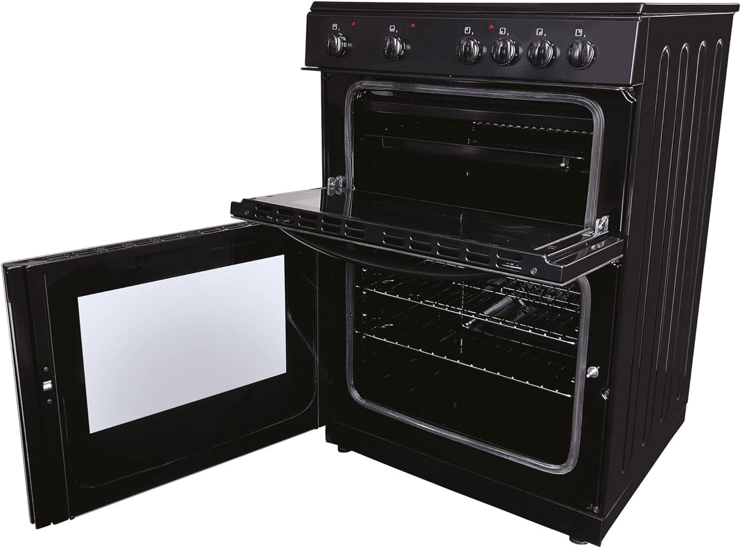 Statesman EDC60B Fan Assisted Double Oven Electric Cooker, 4 Zone Ceramic Hob, 60cm Wide, Black - Amazing Gadgets Outlet