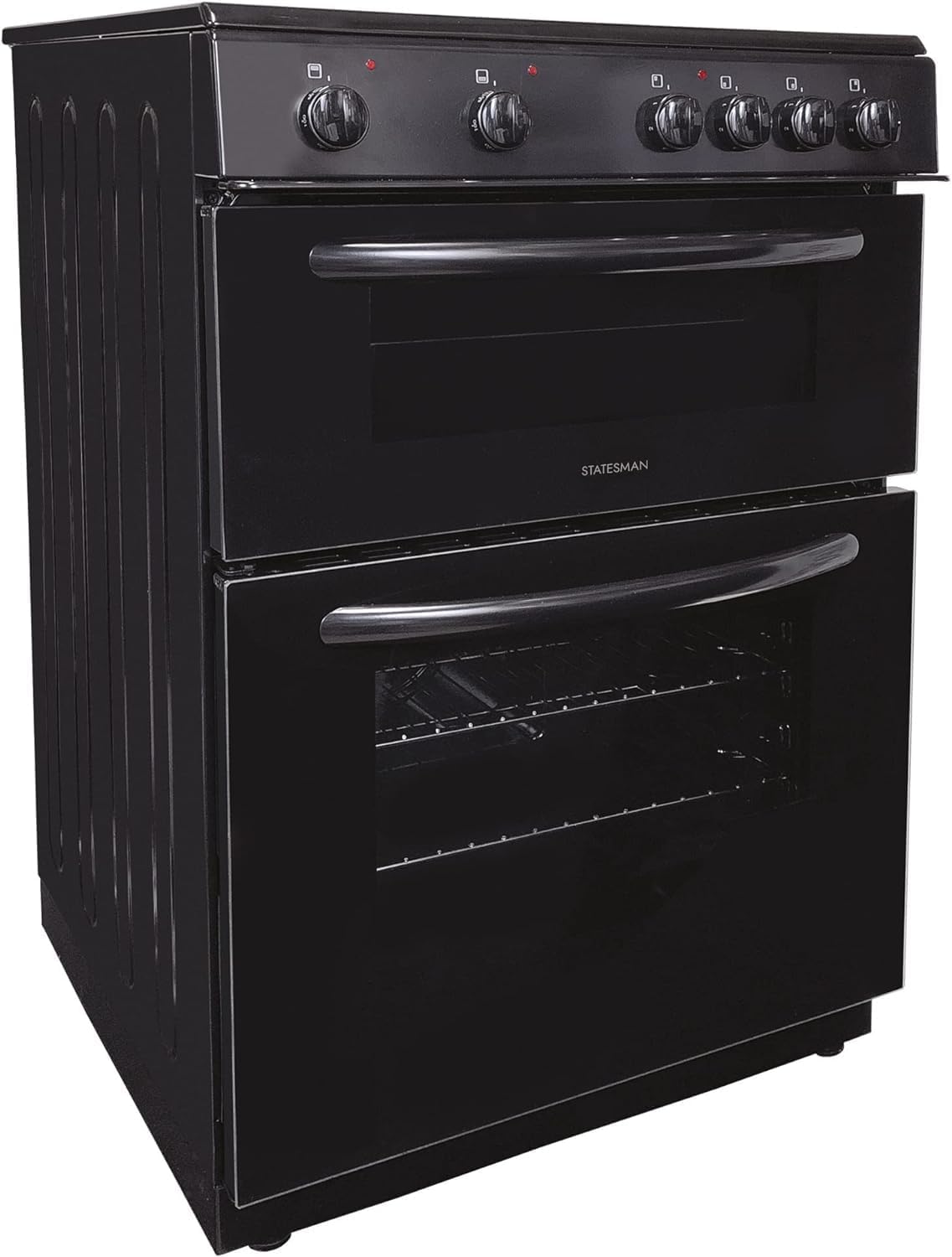 Statesman EDC60B Fan Assisted Double Oven Electric Cooker, 4 Zone Ceramic Hob, 60cm Wide, Black - Amazing Gadgets Outlet