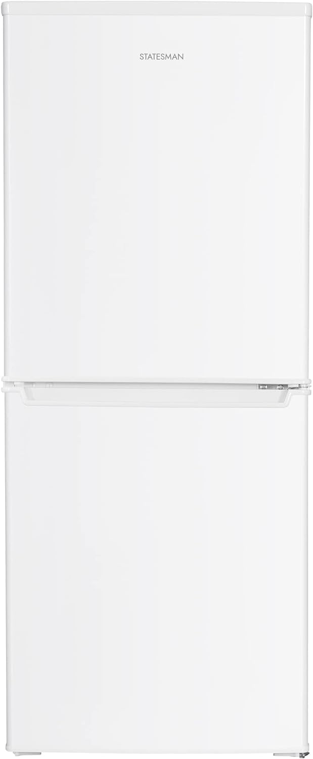 Statesman F1448W Freestanding 50/50 Fridge Freezer with 3 Clear Freezer + Fridge Drawers, 3 Adjustable Glass Fridge Shelves, 87L Fridge, 55L Freezer, 48 cm Wide, White - Amazing Gadgets Outlet