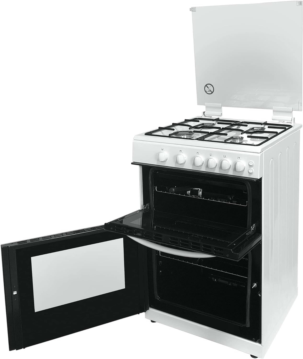 Statesman GDL60W NOVA Double Oven Gas Cooker with Glass Lid & Closed Door Grilling, 4 Gas Burners, 60cm Wide, White - Amazing Gadgets Outlet