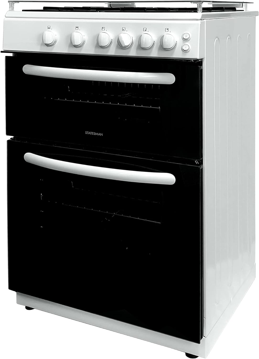 Statesman GDL60W NOVA Double Oven Gas Cooker with Glass Lid & Closed Door Grilling, 4 Gas Burners, 60cm Wide, White - Amazing Gadgets Outlet