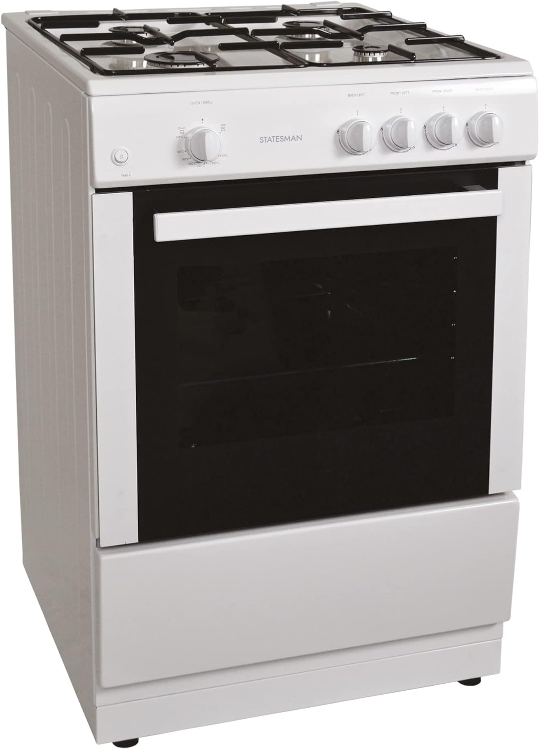 Statesman MAXI60GSF Single Cavity Gas Cooker, Integrated Grill, 60cm, Double Glazed Door, 1 Oven Shelf, 1 Oven Tray, LPG Conversion Kit Included, White - Amazing Gadgets Outlet