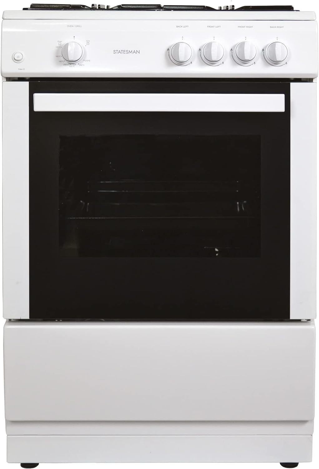 Statesman MAXI60GSF Single Cavity Gas Cooker, Integrated Grill, 60cm, Double Glazed Door, 1 Oven Shelf, 1 Oven Tray, LPG Conversion Kit Included, White - Amazing Gadgets Outlet