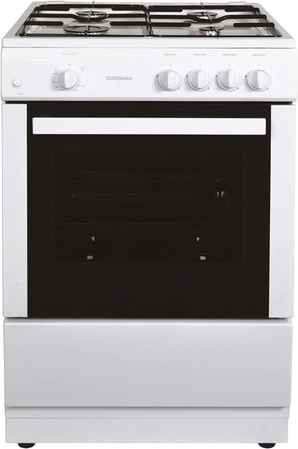 Statesman MAXI60GSF Single Cavity Gas Cooker, Integrated Grill, 60cm, Double Glazed Door, 1 Oven Shelf, 1 Oven Tray, LPG Conversion Kit Included, White - Amazing Gadgets Outlet