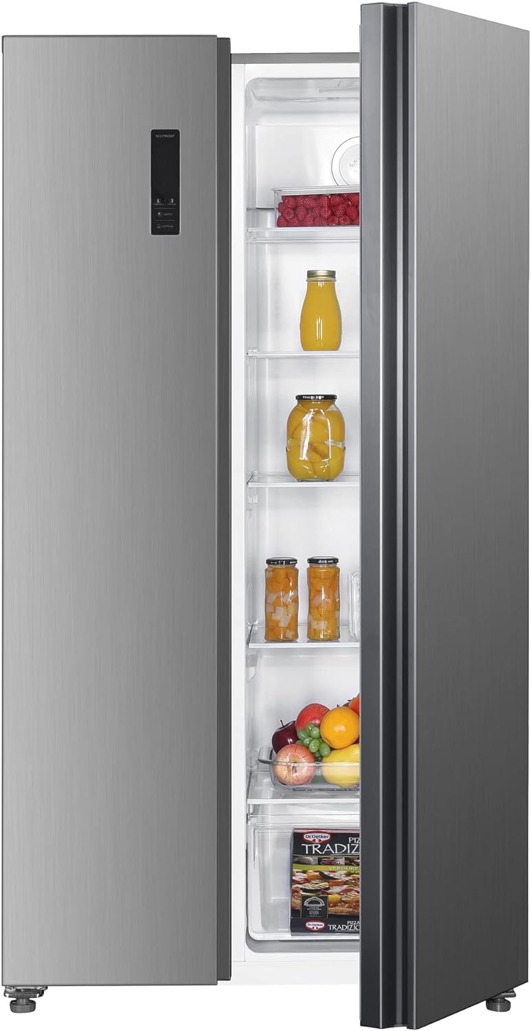 Statesman SBS177X American Side by Side Fridge Freezer, LED Door Display, 3 Glass Shelves, 2 Freezer Drawers, Open Door Alarm, Reversible Doors, 347L Fridge, 186L Freezer, Inox, Silver - Amazing Gadgets Outlet