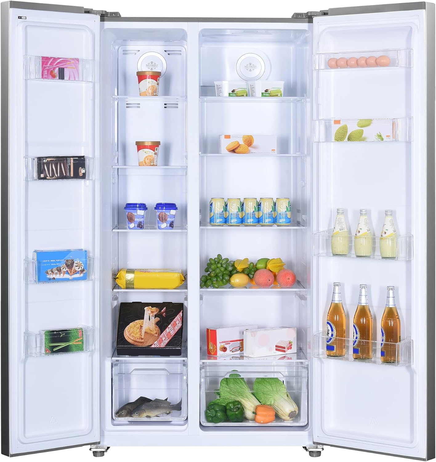 Statesman SBS177X American Side by Side Fridge Freezer, LED Door Display, 3 Glass Shelves, 2 Freezer Drawers, Open Door Alarm, Reversible Doors, 347L Fridge, 186L Freezer, Inox, Silver - Amazing Gadgets Outlet