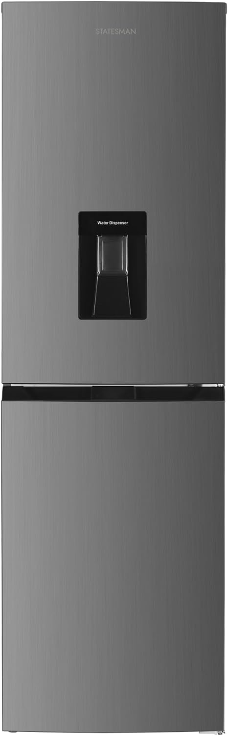Statesman TNF1855DX 55cm Freestanding Tall Fridge Freezer with Water Dispenser, 3 Adjustable Glass Shelves, 2 Door Shelves, 2 Fridge Shelves, Reversible Doors, Inox - Amazing Gadgets Outlet