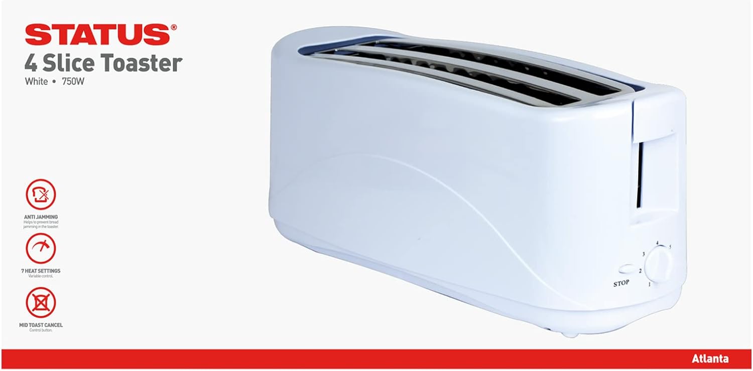 STATUS Atlanta 4 Slice Toaster | 1300W White | 4SLWHTATLANTAX4 - Amazing Gadgets Outlet