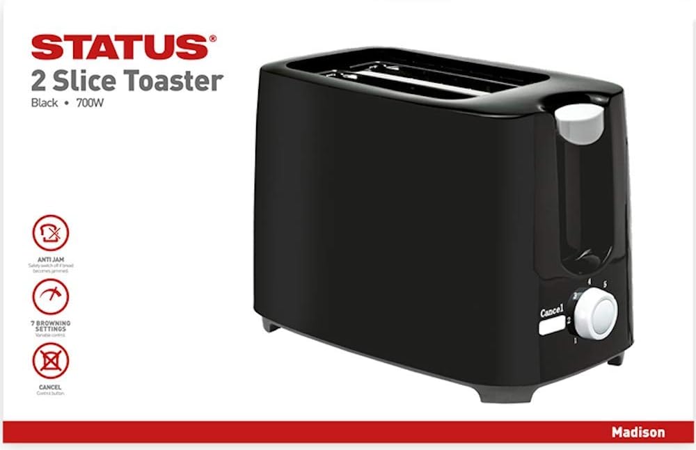 STATUS Madison 2 Slice Toaster - 750W | Black | Variable Browning Control & Removable Crumb Tray | 2SLBLKMADISONX4 - Amazing Gadgets Outlet