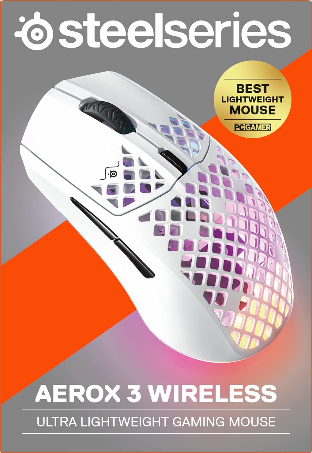 SteelSeries Aerox 3 Wireless - Holey RGB Gaming Mouse - Ultra - lightweight Water Resistant Design - 18K DPI TrueMove Air Optical Sensor - Snow - Amazing Gadgets Outlet