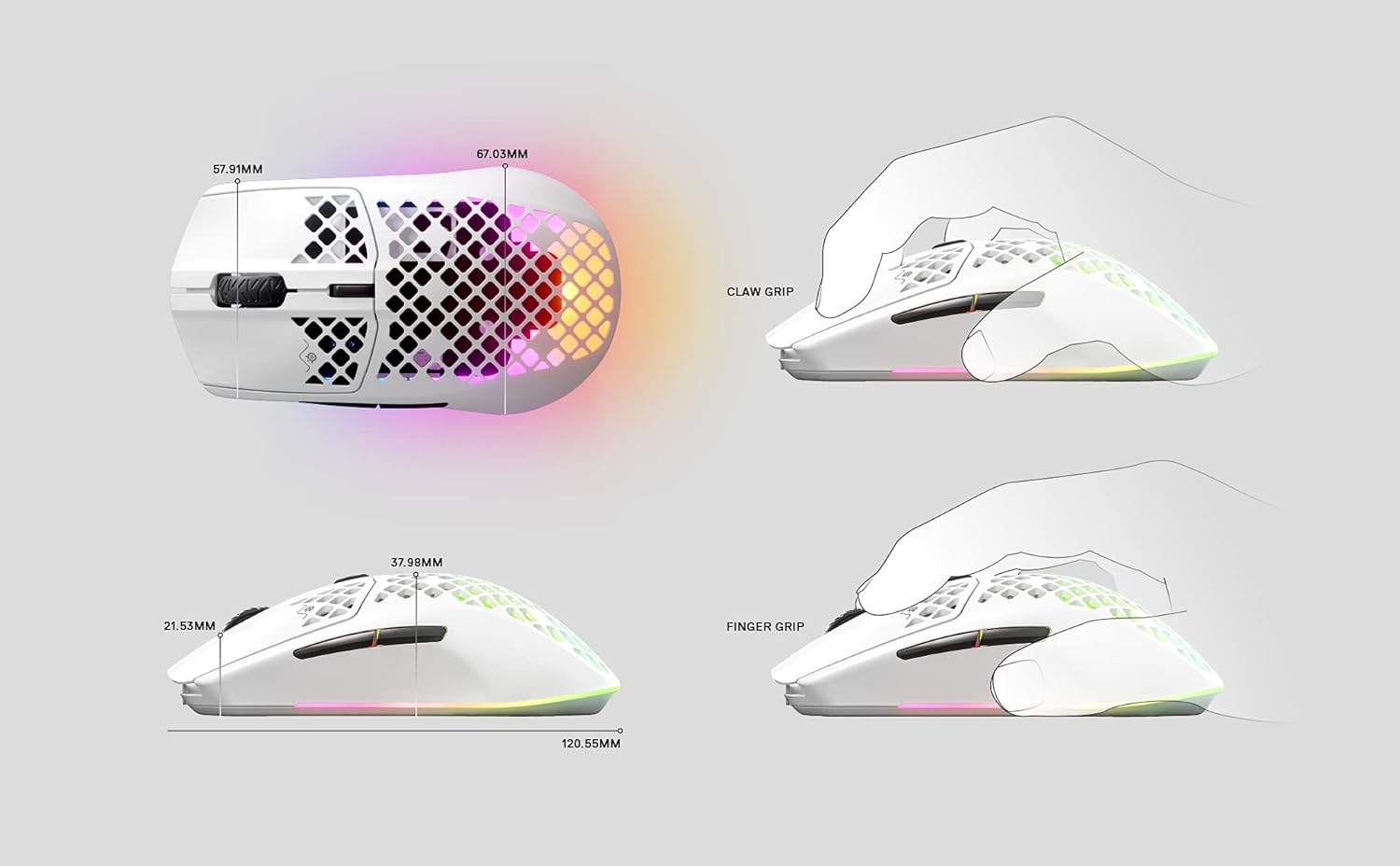 SteelSeries Aerox 3 Wireless - Holey RGB Gaming Mouse - Ultra - lightweight Water Resistant Design - 18K DPI TrueMove Air Optical Sensor - Snow - Amazing Gadgets Outlet