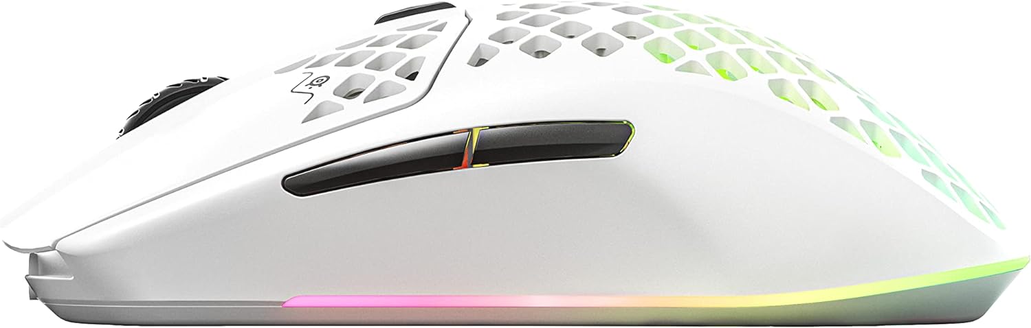 SteelSeries Aerox 3 Wireless - Holey RGB Gaming Mouse - Ultra - lightweight Water Resistant Design - 18K DPI TrueMove Air Optical Sensor - Snow - Amazing Gadgets Outlet