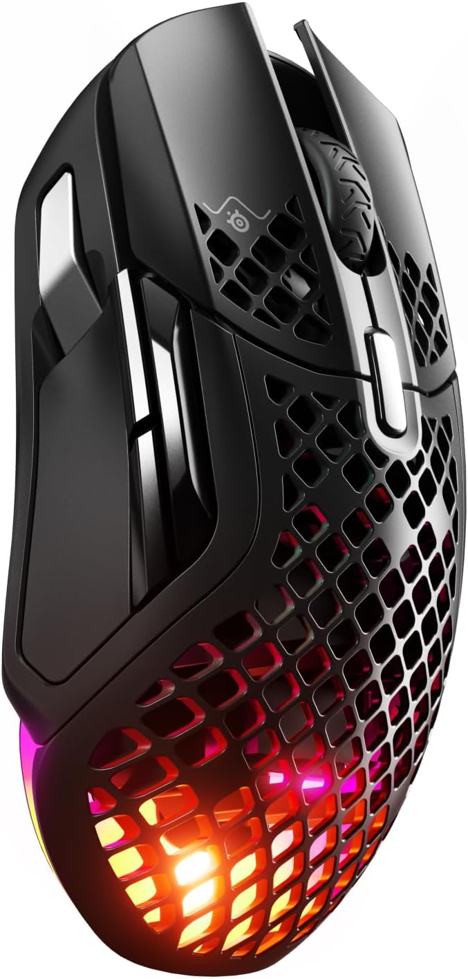 SteelSeries Aerox 3 Wireless - Holey RGB Gaming Mouse - Ultra - lightweight Water Resistant Design - 18K DPI TrueMove Air Optical Sensor - Snow - Amazing Gadgets Outlet