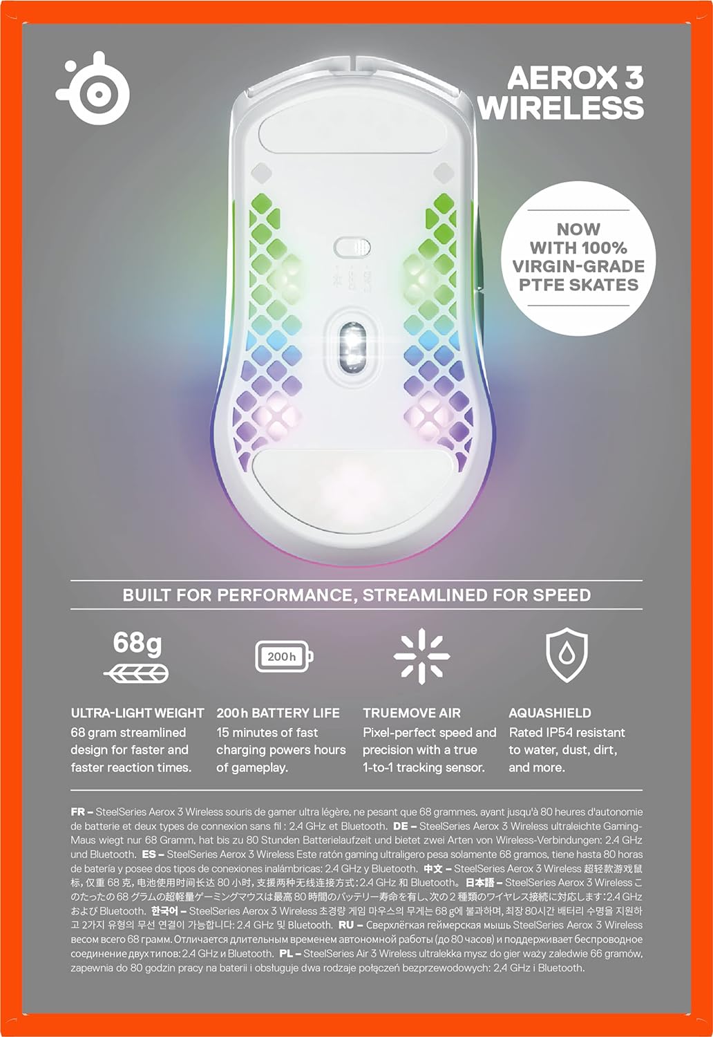 SteelSeries Aerox 3 Wireless - Holey RGB Gaming Mouse - Ultra - lightweight Water Resistant Design - 18K DPI TrueMove Air Optical Sensor - Snow - Amazing Gadgets Outlet