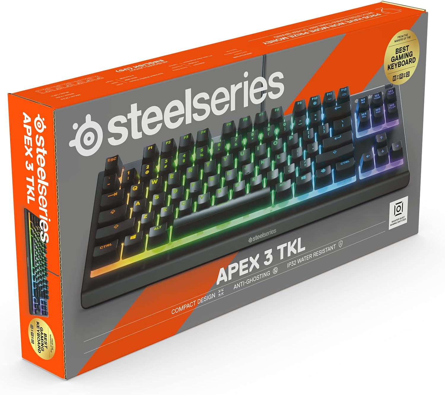 SteelSeries Apex 3 TKL - RGB Gaming Keyboard - Tenkeyless Compact Esports Form Factor - 8 - Zone RGB Illumination - IP32 Water & Dust Resistant - English QWERTY Layout - Amazing Gadgets Outlet