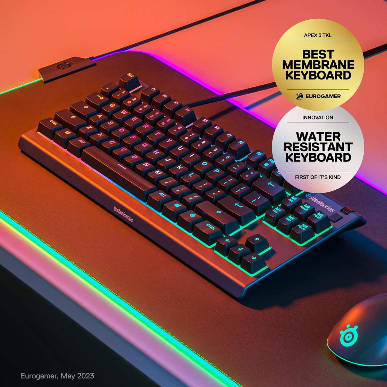 SteelSeries Apex 3 TKL - RGB Gaming Keyboard - Tenkeyless Compact Esports Form Factor - 8 - Zone RGB Illumination - IP32 Water & Dust Resistant - English QWERTY Layout - Amazing Gadgets Outlet