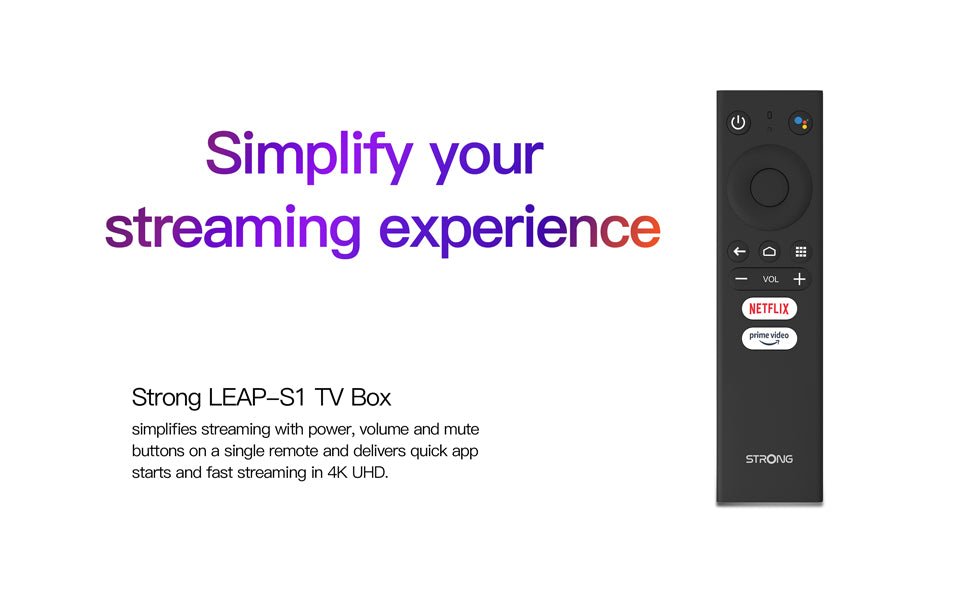 STRONG Leap - S1 Smart Box Android TV Streaming Media Player, 4K Ultra HD Streaming Device with Google Voice Assistant, Built - In Netflix Disney+ Prime Video, WiFi 5 with Bluetooth 4.2 - Amazing Gadgets Outlet