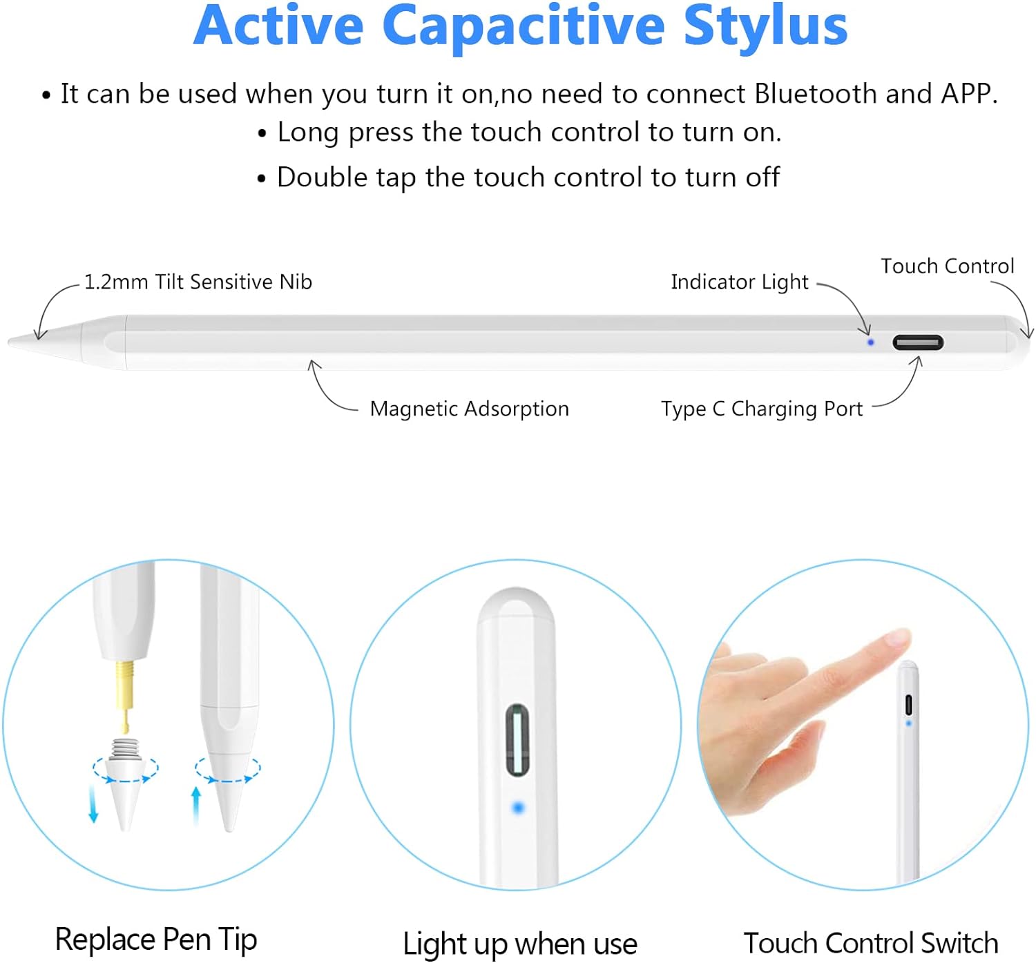 Stylus Pen for iPad 2018 - 2022,Faster Charge with Palm Rejection,Tilt Sensitivity Apple Pencil for iPad 10/9/8/7 Gen,iPad 11 inch 4/3/2Gen,iPad 12.9 inch 3/4/5/6 Gen,iPad Air 4/5,iPad Mini 5/6 (White) - Amazing Gadgets Outlet