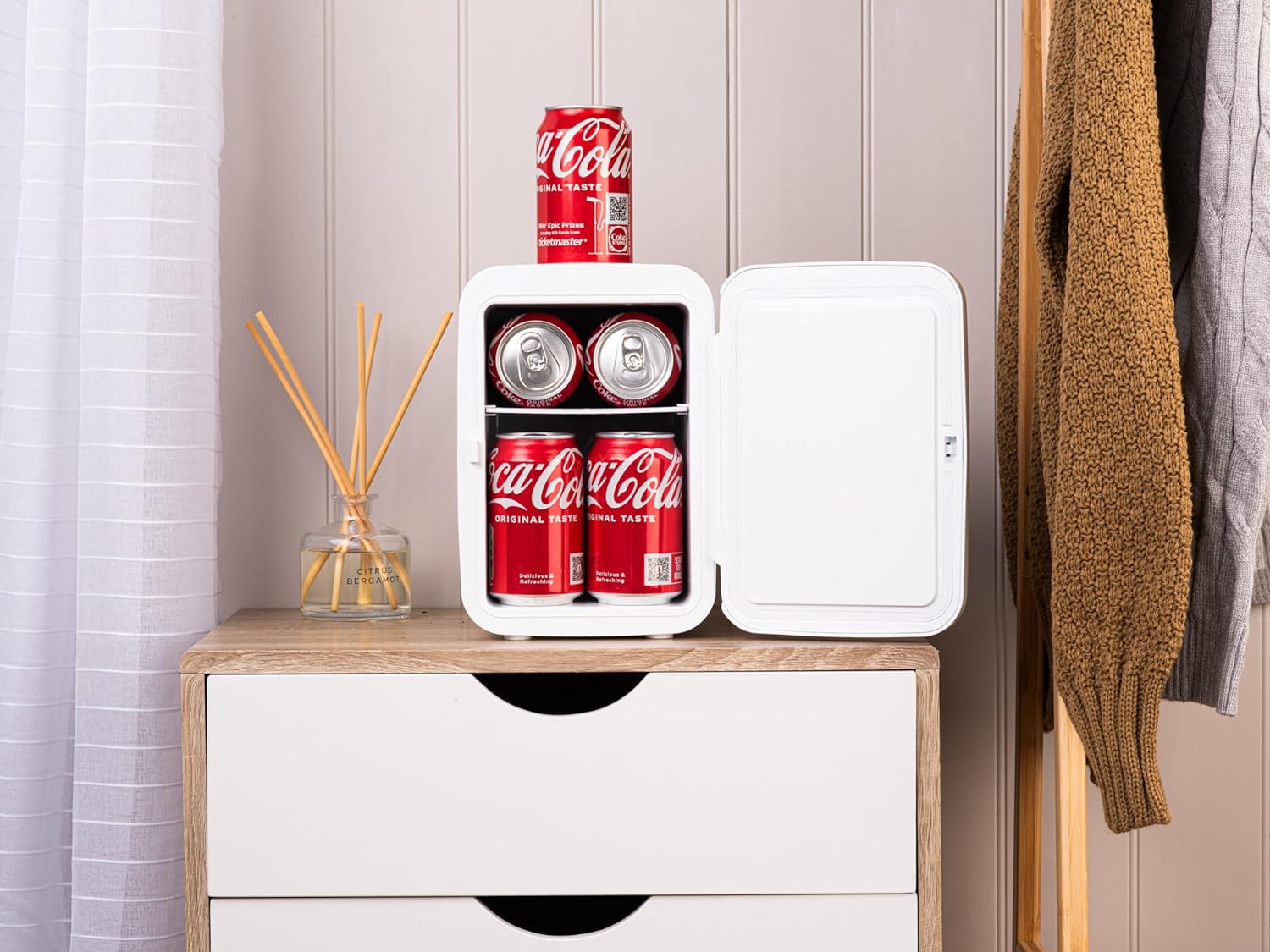 Subcold Style4 Compact Mini Fridge | Super Quiet & Portable Mini Fridge for Bedrooms | Drinks, Skincare & Beauty | 4L Capacity - Small Fridge with Can Holder (White) - Amazing Gadgets Outlet