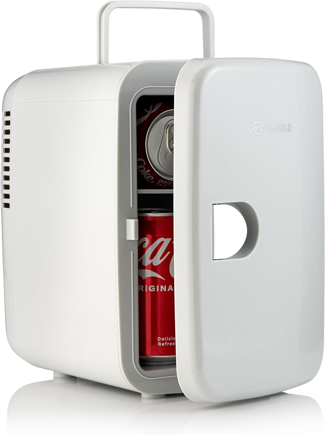 Subcold Style4 Compact Mini Fridge | Super Quiet & Portable Mini Fridge for Bedrooms | Drinks, Skincare & Beauty | 4L Capacity - Small Fridge with Can Holder (White) - Amazing Gadgets Outlet