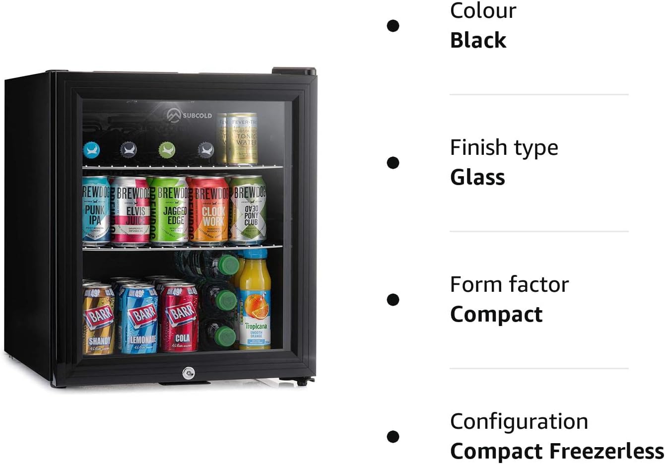 Subcold Super50 LED – Mini Fridge Black | 50L Beer, Wine & Drinks Fridge | LED Light + Lock & Key | Energy Efficient (Black) - Amazing Gadgets Outlet